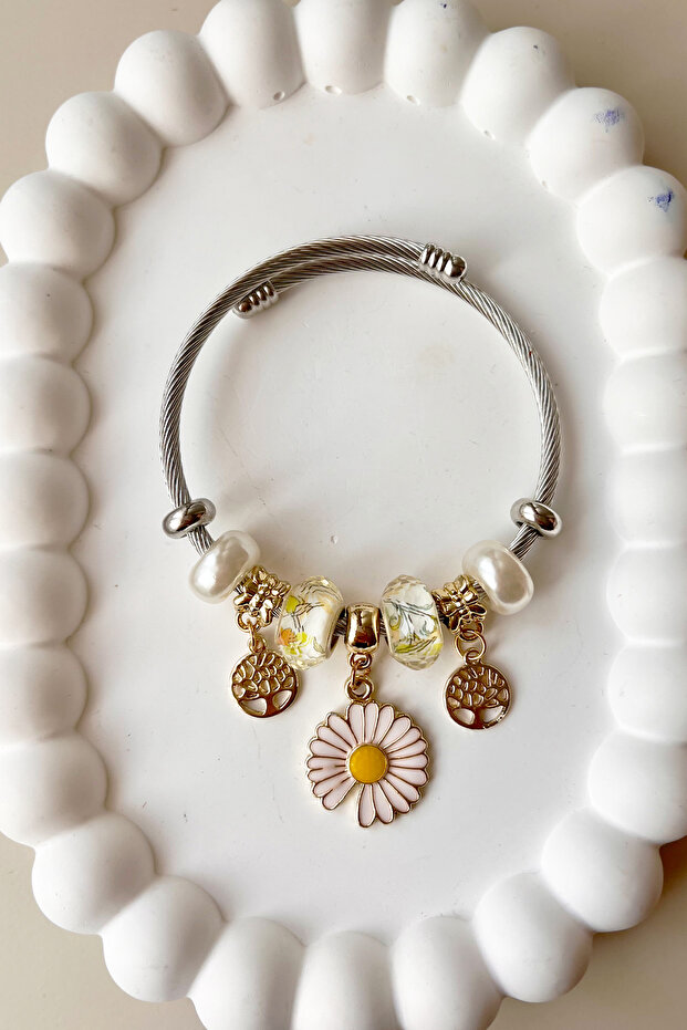 8007 Daisy Dangle Steel Bracelet