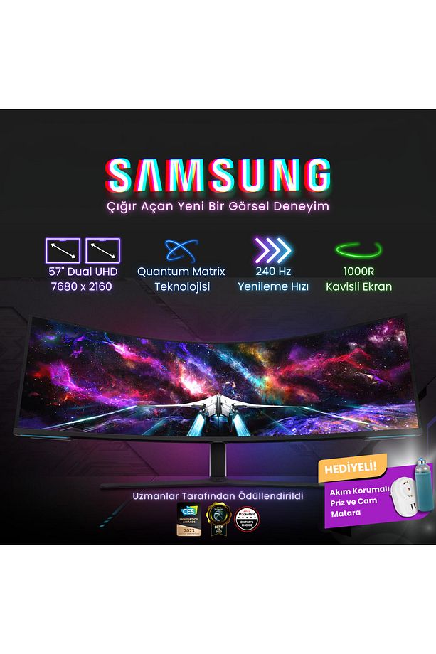 57 4K UHD 1000R Curved Ultra Lüks Oyuncu Monitör 240Hz 1ms Quantum Mini-LED DisplayHDR 1000 - 1
