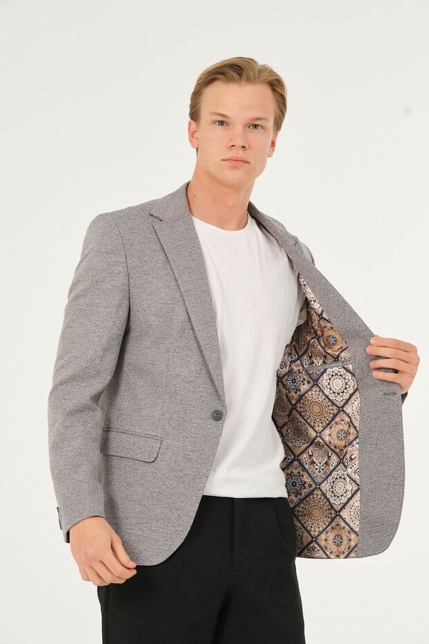 Gray Slimfit Classic Lined Regular Blazer Jacket - 5