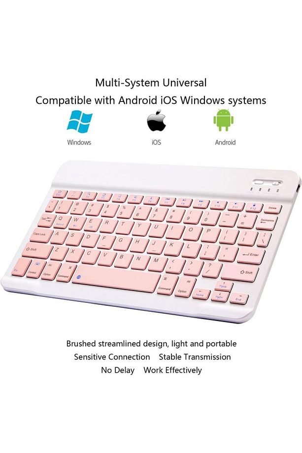 Lenovo Tab M10 Plus ZAAJ0353TR 10.61" Uyumlu Kablosuz Bluetooth Şarj Edilebilir Klavye - Pembe - 3