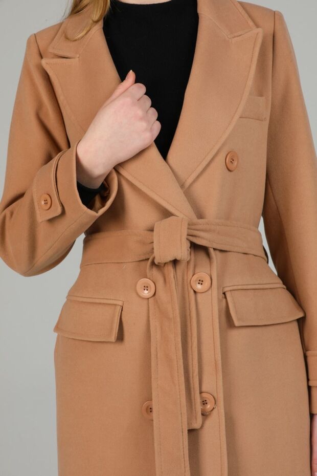 Kadın Camel Düğmeli Kaban - 7
