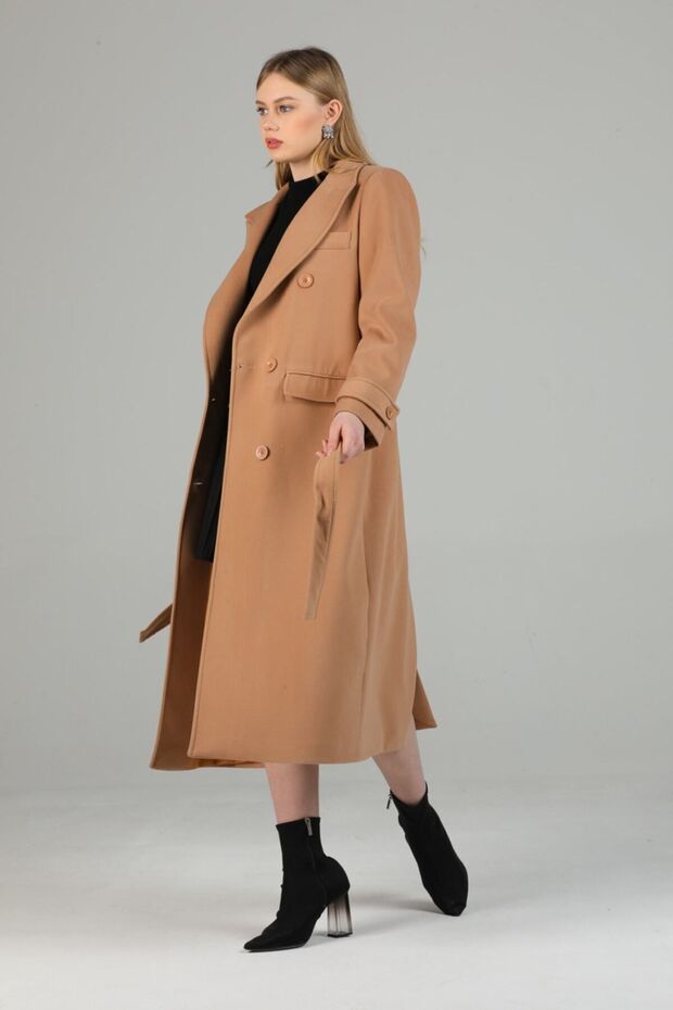 Kadın Camel Düğmeli Kaban - 5