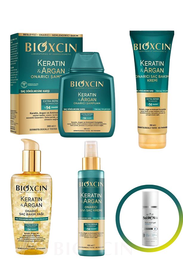 Keratin&Argan Şampuan 300ml +Saç Bakım Kremi 250 ml+Sıvı Saç Kremi 150ml+Saç Bakım Yağı 150 ml+ - 1