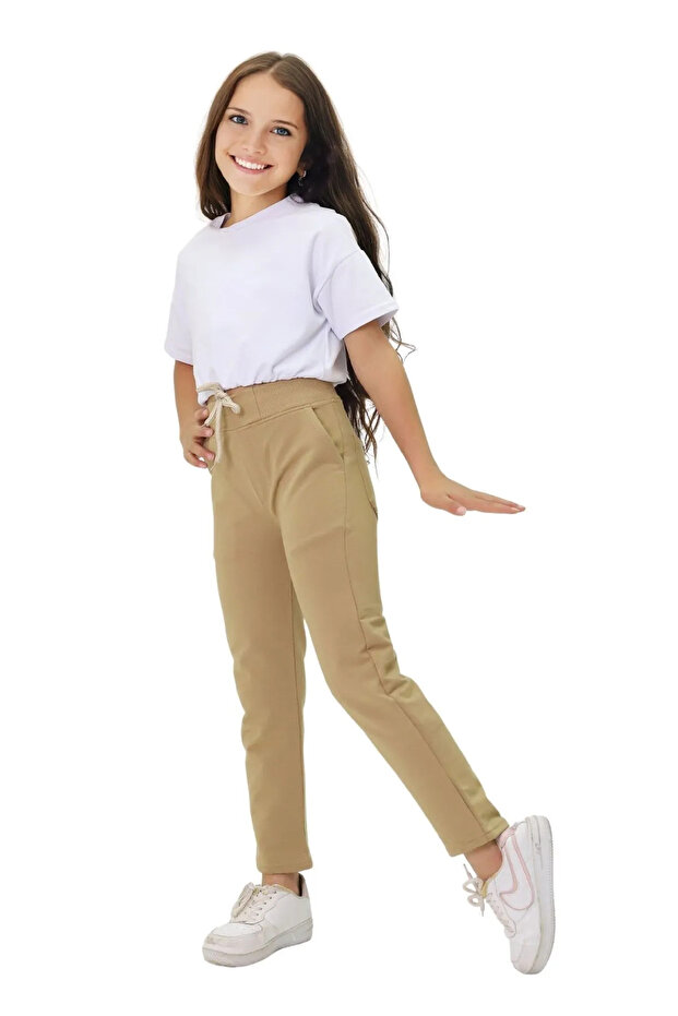 Children's Comfortable Fit Sweatpants with Elastic Waist and Ribbed Details