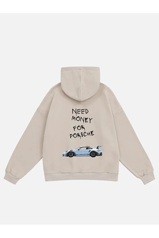 Unisex Need Money 4 Porsche Printed Hooded Fleece Oversize Sweatshirt