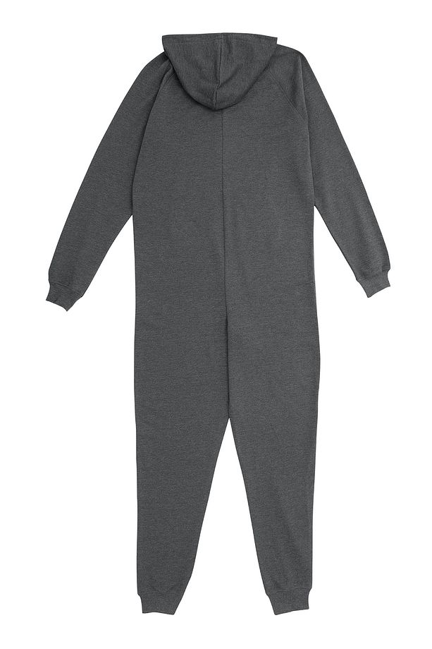Kışlık Unisex Kapüşonlu Tulum - Yumuşak ve Sıcak Tutucu Kumaş, Gri, Fermuarlı - 3