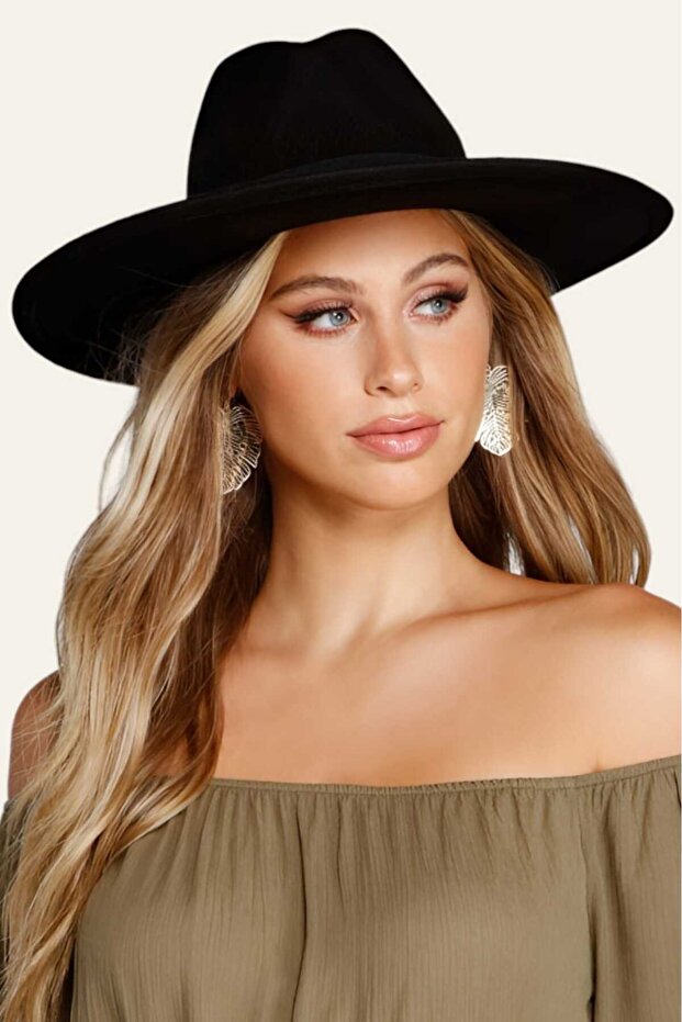 قبعة فيدورا سوداء للجنسين - 1