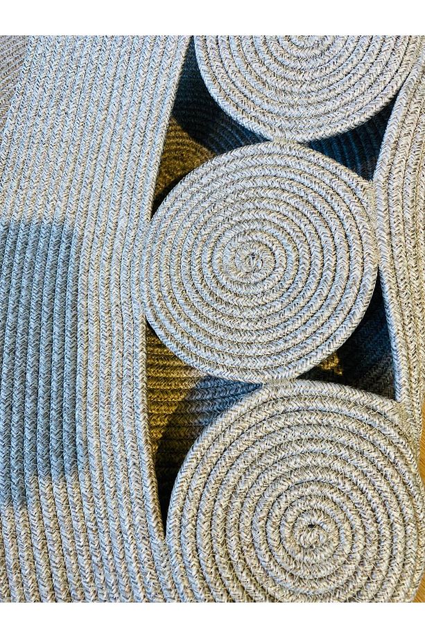 jüt Hasır görünümlü Desenli Modern El Örgüsü daire Halı Kilim - 8