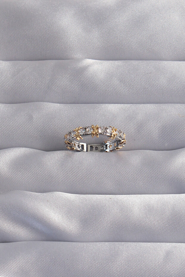 Mokashopin - Brass Silver Zircon Stone, Xoxo Model Adjustable Ring