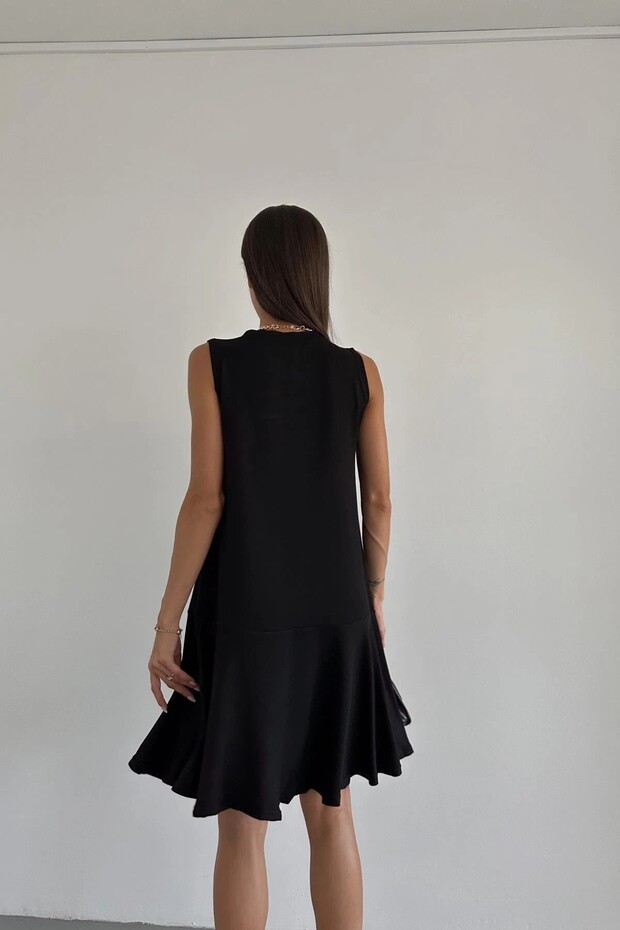 Black Loose Basic Dress - Flounced Zero Sleeve - 4