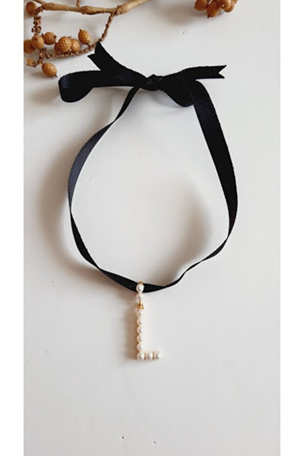 Letter L Style Pearl Ribbon Choker Necklace