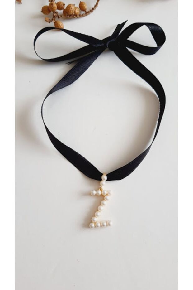 Letter Z Style Pearl Ribbon Choker Necklace