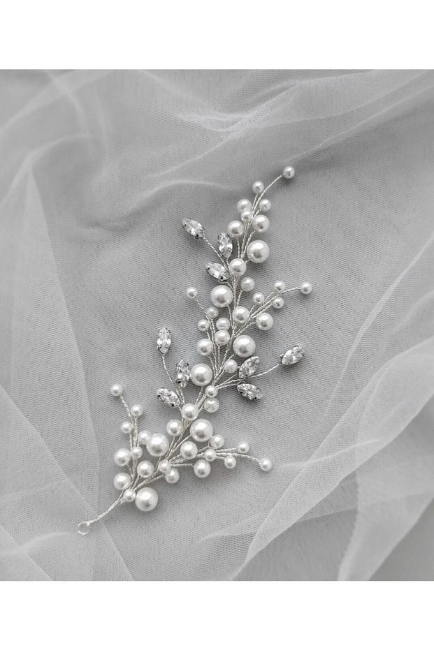 (G) Pearl and Crystal Stone Detailed Hair Accessory, Engagement, Wedding, Bridal Crown