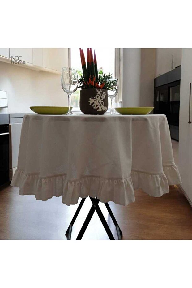 Linen Cream Raw Round Tablecloth - Refriged - 4