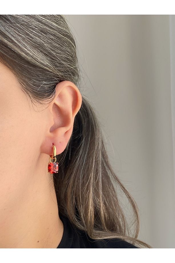 Çelik Rose Gold Bordo Tek Taş Series Lily Küpe -kararma Yapmaz- - 3