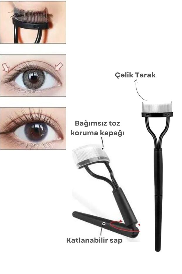 2'li Kirpik Kıvırıcı ve Kirpik Ayırma Seti-Paslanmaz Çelik Kirpik Ayırıcı Tarak-Kirpik Kıvırma Makas - 5