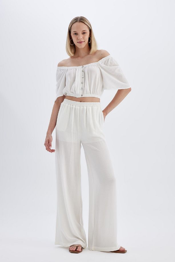 Krinkıl Viskon Pantolon Wide Leg Geniş Bol Paça Basic Düz Yüksek Bel Standart Boy Z5705az24sm - 2