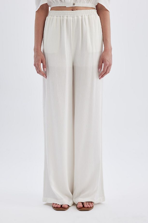Krinkıl Viskon Pantolon Wide Leg Geniş Bol Paça Basic Düz Yüksek Bel Standart Boy Z5705az24sm - 3
