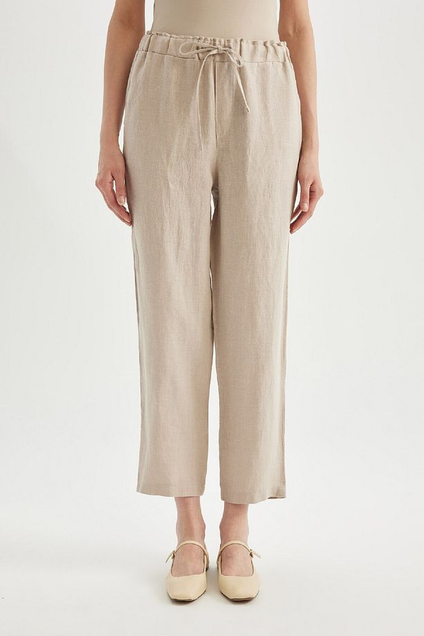 Jogger Keten Kumaş Pantolon Cepli Yüksek Bel Kısa Paça C7683ax24sm - 5