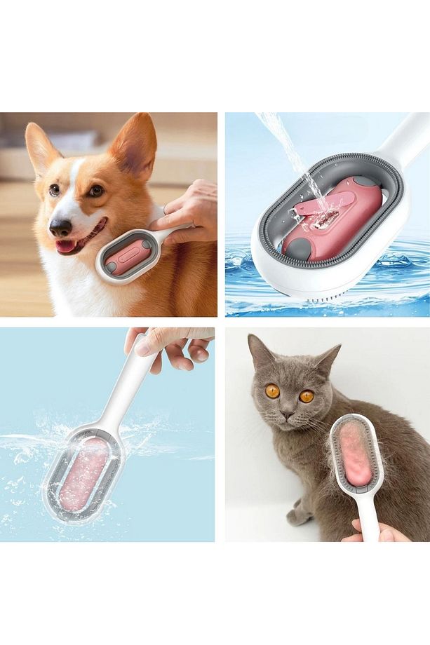 Entegre Su Hazneli Püskürtmeli Kedi Köpek Tarağı | Tüy Toplama Fırçası - 7