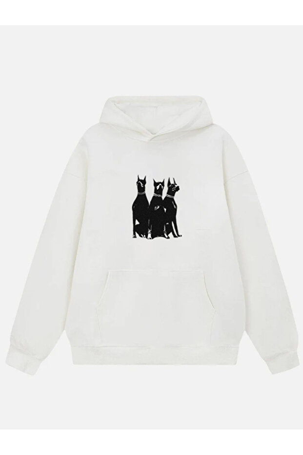 Unisex Doberman Printed Hooded Fleece Oversized Sweatshirt