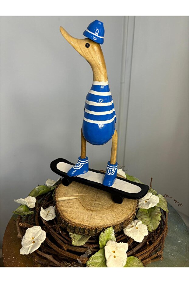 Ahşap noel yılbaşı yeni yıl ördek figürü biblo heykel - 1