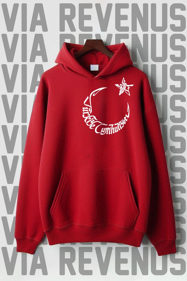 Republic of Turkey Ataturk Printed Kangaroo Pocket 3 Thread Raster Wide Fit Hooded Sweatshirt