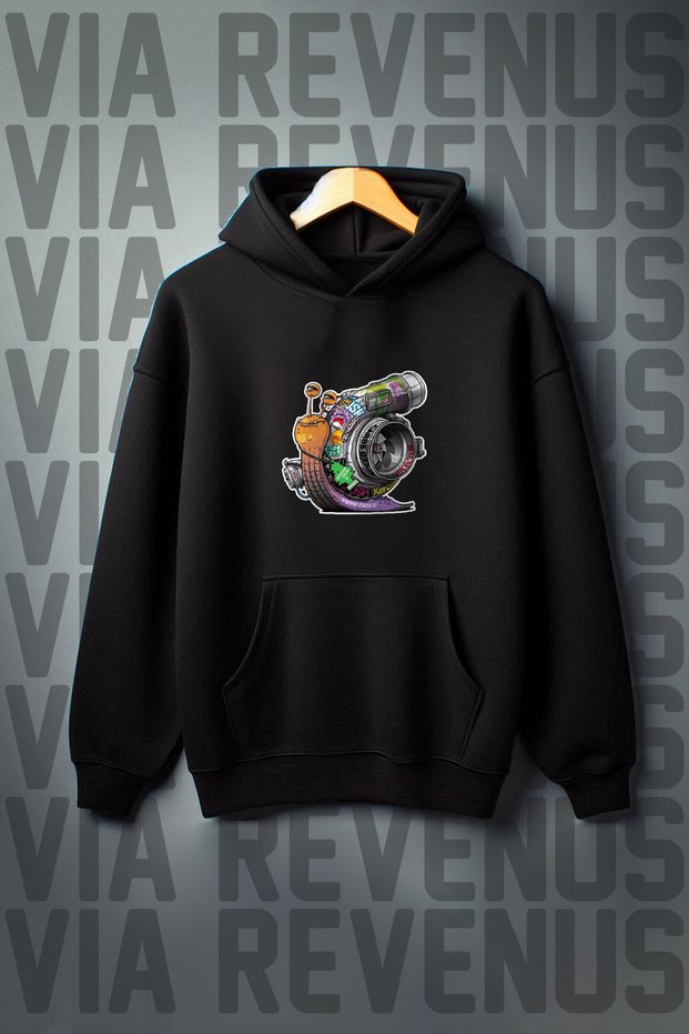 Turbo Snail Printed Kangaroo Pocket 3 Thread Raster Wide Fit Hooded Sweatshirt