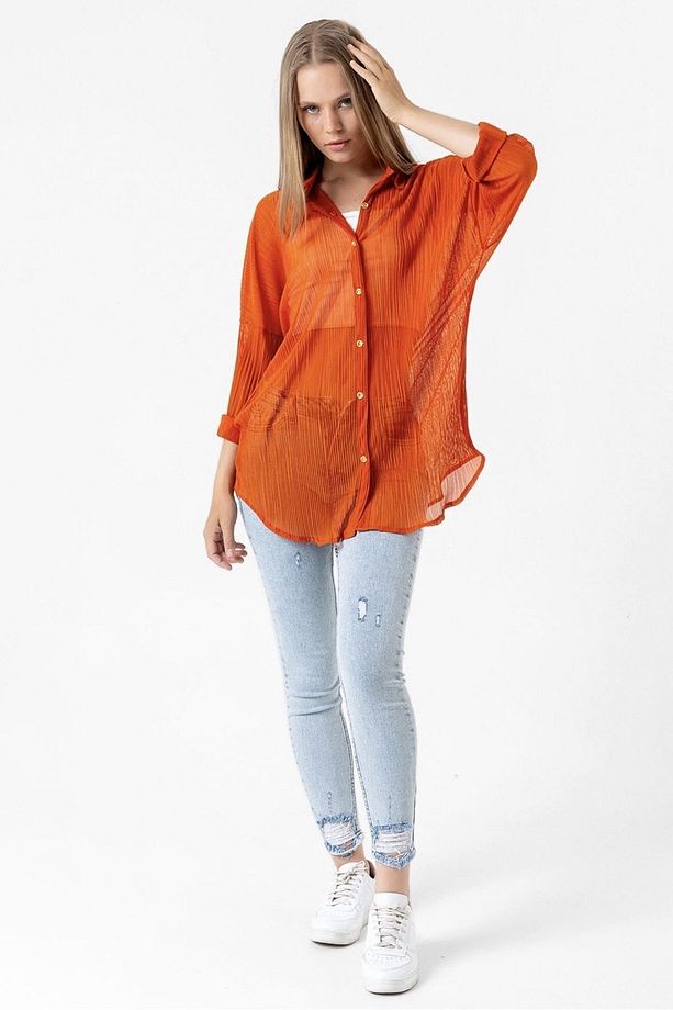 Oversize Şifon tül gömlek - 8
