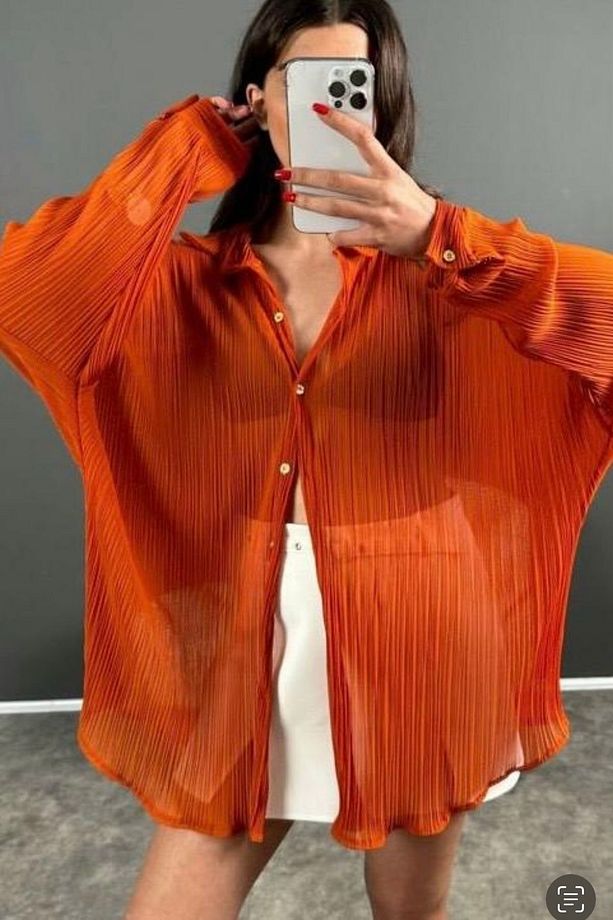 Oversize Şifon tül gömlek - 3