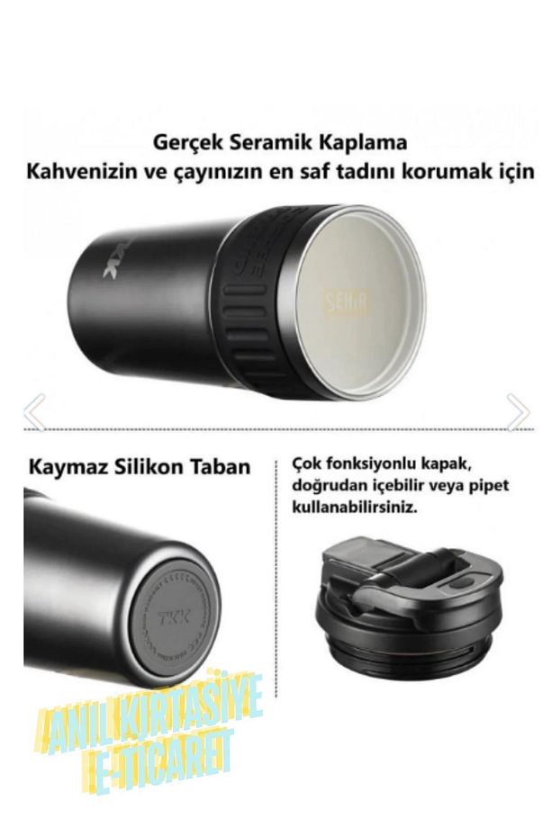 TKK Yeni Koleksiyon 630ml Pipetli/Pipetsiz Kullanım Askılı Paslanmaz Çelik Termos Kahve Mug Matara - 2