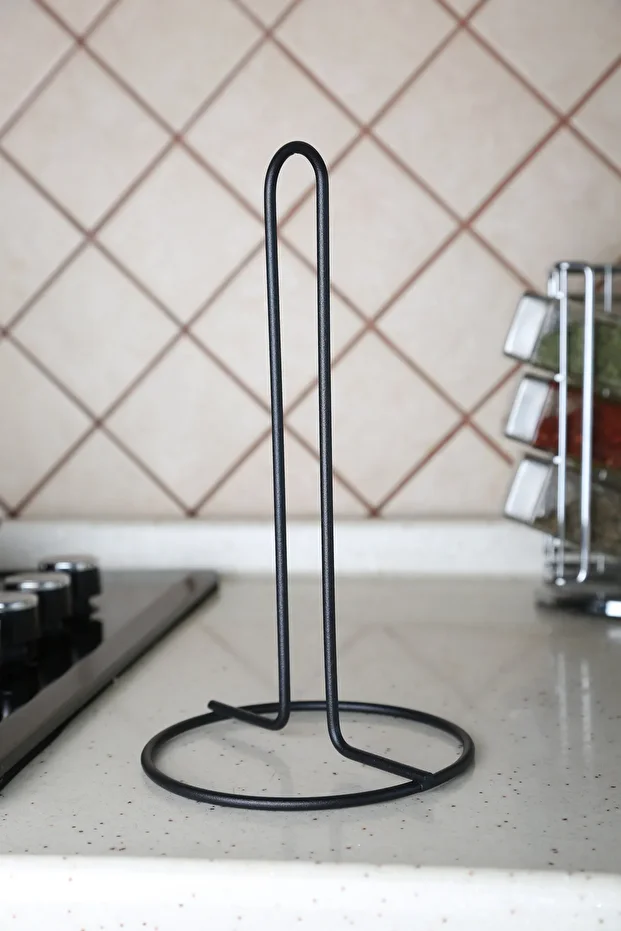 Black Metal - Paper Towel Holder Vertical Napkin Holder Towel, Large Size Roll Compatible - 3