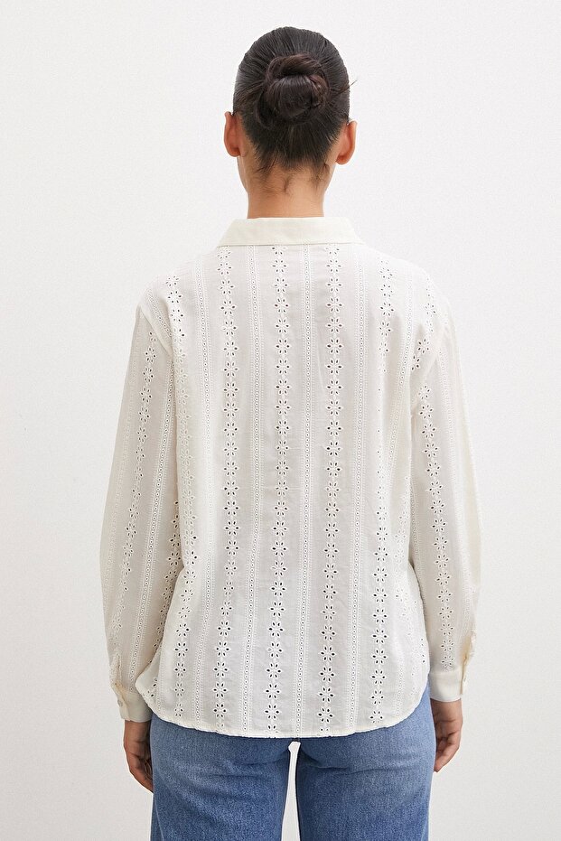 Fisto İşlemeli Gömlek Krem - 7