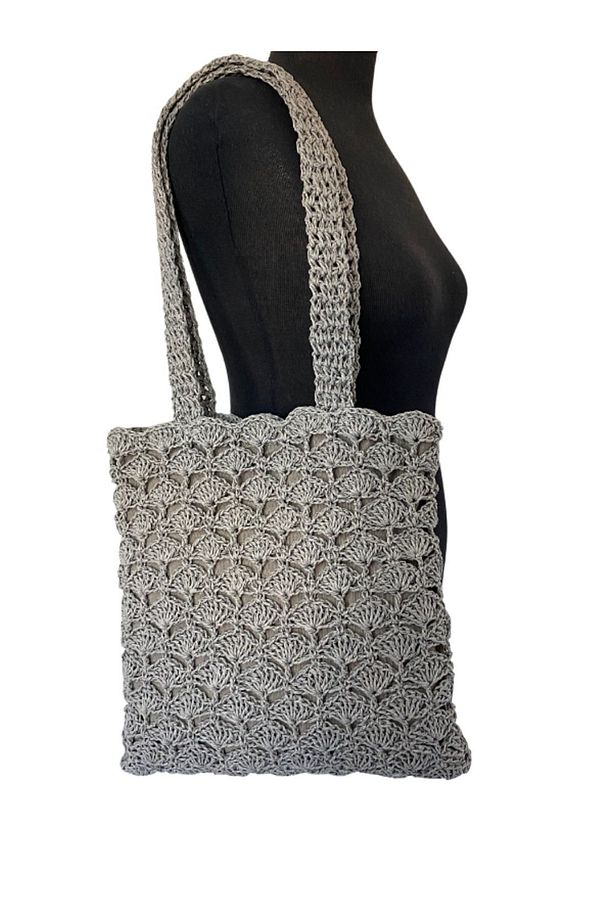 Yelpaze Model Gri Hasır Omuz Çantası - 1