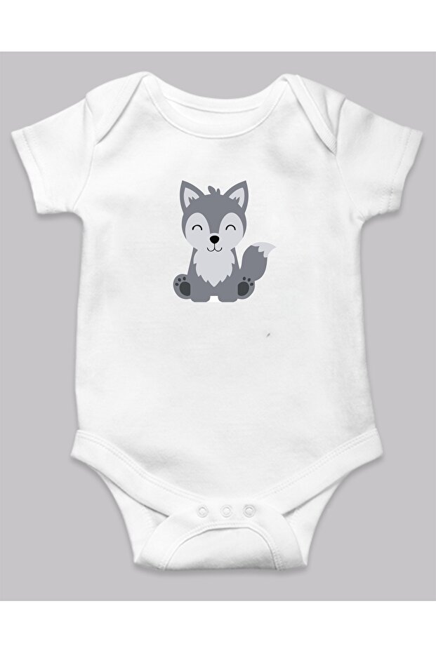 Cute Wolf Wolves Smiling Face Baby Bodysuit