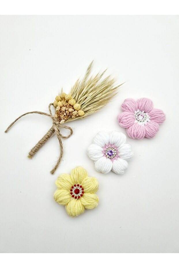 Buckle Hand-Knitted Daisy Patterned Buckle (3 Pieces) Baby Buckle Without Sheet with Stones