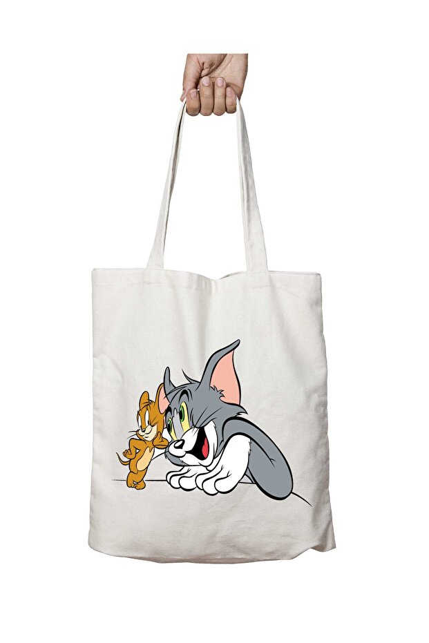 A2580 Tom and Jerry Two Sides Permanent Washable School Beach Shoulder Tote Bag