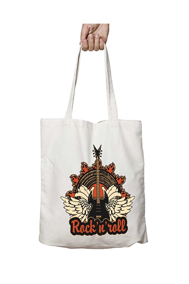 Rock Music Rock in Roll Two Sides Durable Washable School Beach Shoulder Cloth Bag