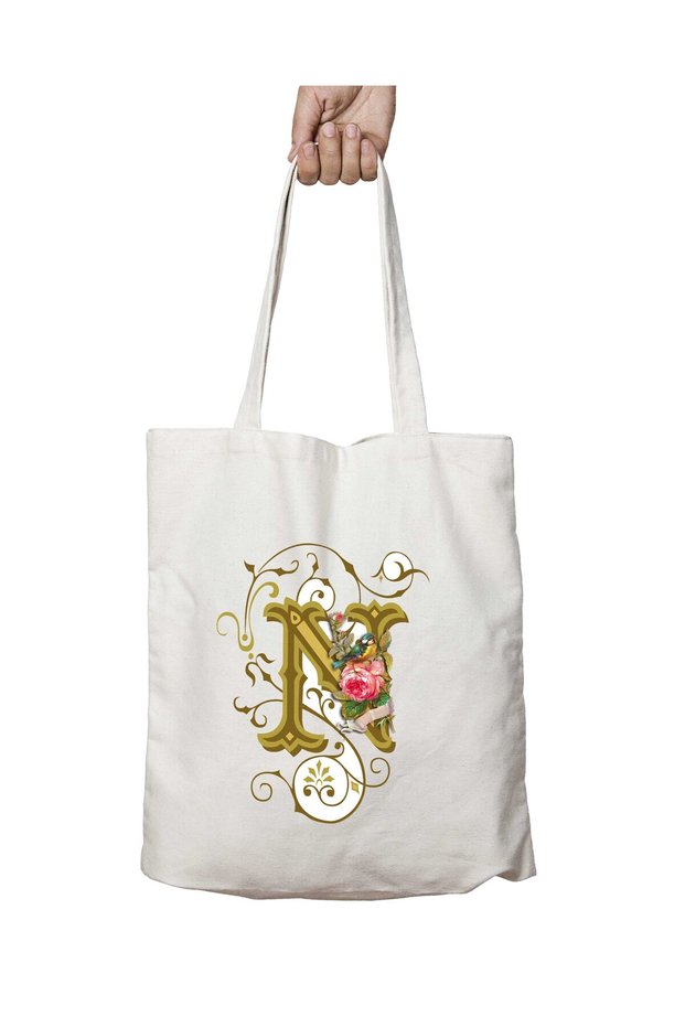 Letter N Icon Two-Sided Permanent Washable School Beach Shoulder Tote Bag