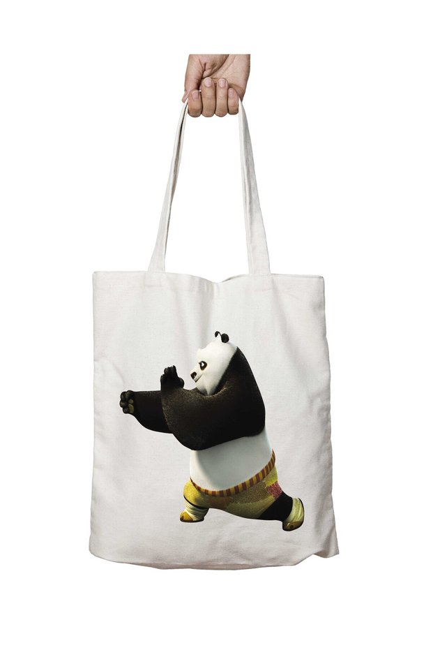 Kung-Fu-Panda-Fighting-Png Two Sides Permanent Washable School Beach Shoulder Cloth Bag