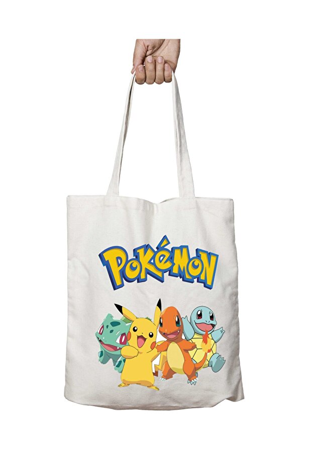 Pokemon Pikachu Bulbasaur Charmender Two Sides Permanent Washable School Beach Shoulder Cloth Bag