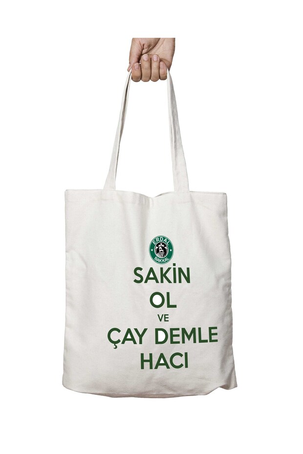 Keep Calm Tea Demle Hacı Two-Sided Washable School Beach Shoulder Cloth Bag
