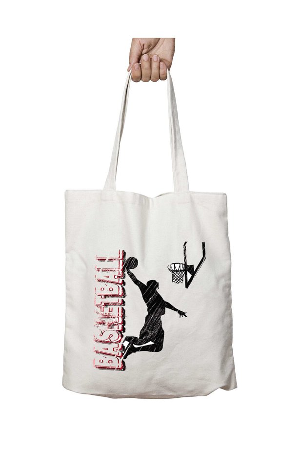 Basketball Pota Two Sides Durable Washable School Beach Shoulder Cloth Bag