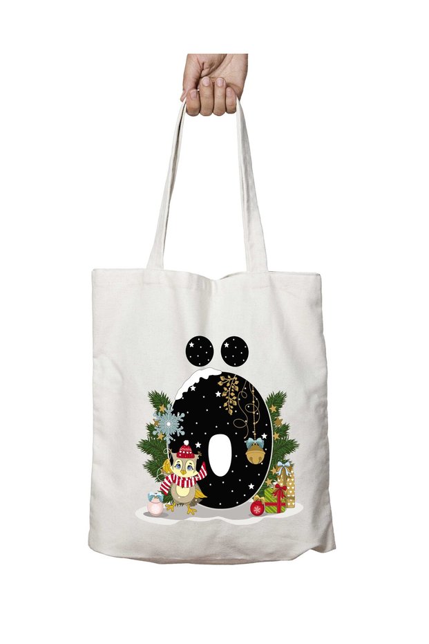 New Year Merry Christmas Letter O Both Sides Permanent Washable School Beach Shoulder Tote Bag