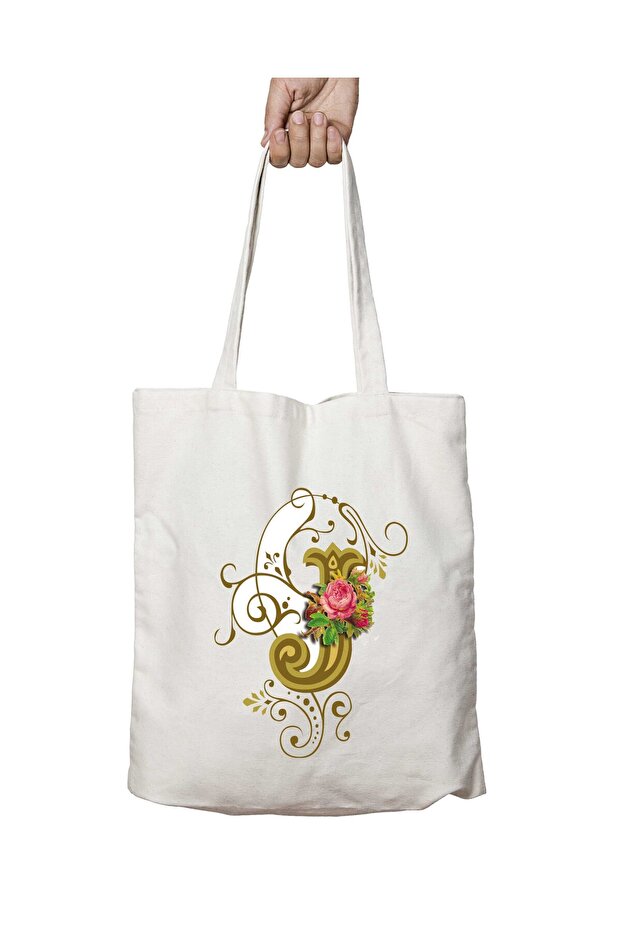 Letter J Icon Two-Sided Permanent Washable School Beach Shoulder Tote Bag