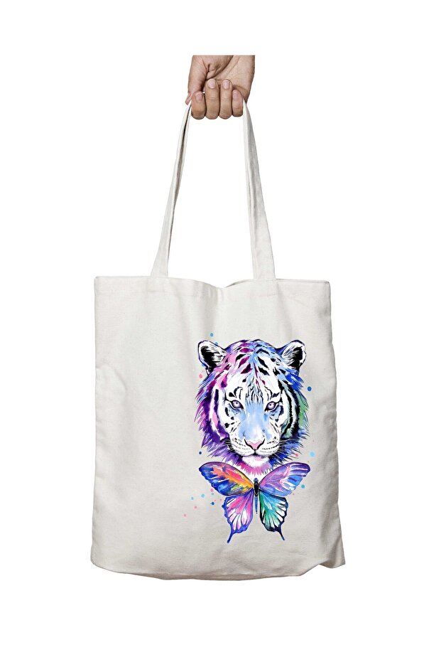 Butterfly and Lion Pattern - Washable Permanent Shoulder Tote Bag