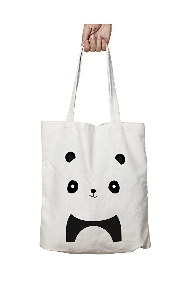 Panda Silhouette Two Sides Permanent Washable School Beach Shoulder Tote Bag