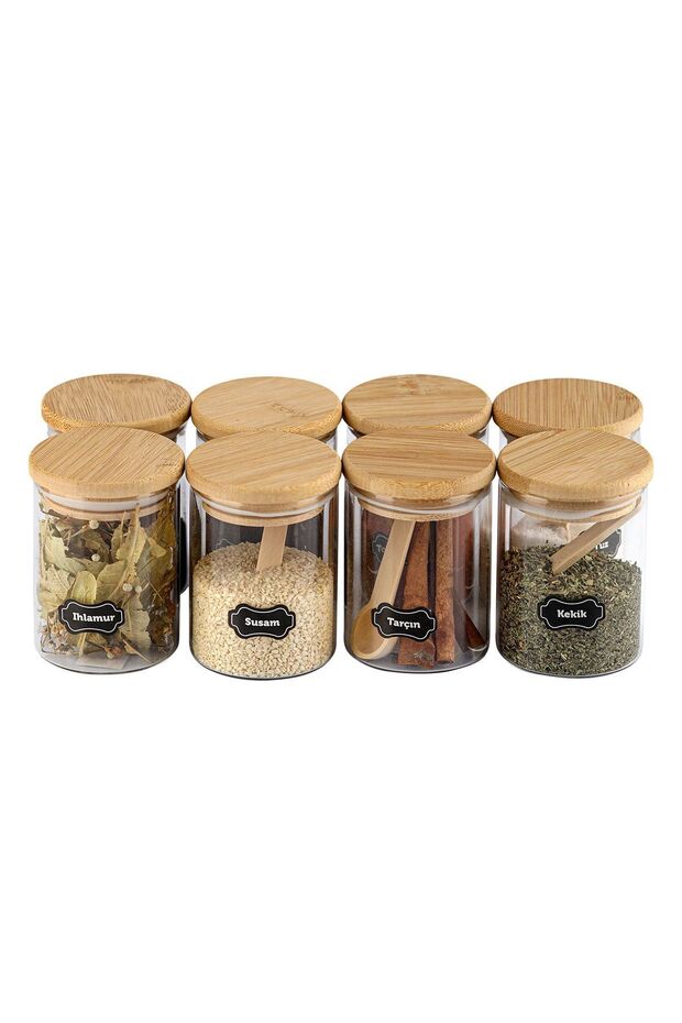 8-Piece Borosilicate Spice Set with Bamboo Lid and Spoon - 2