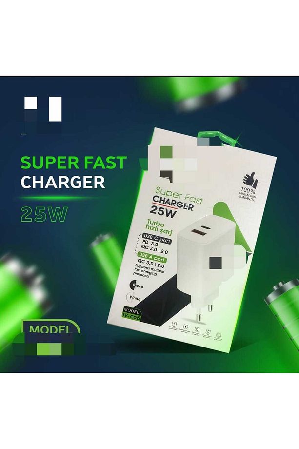 25w pd hızlı şarj adaptörü usb+typce girişli - 1