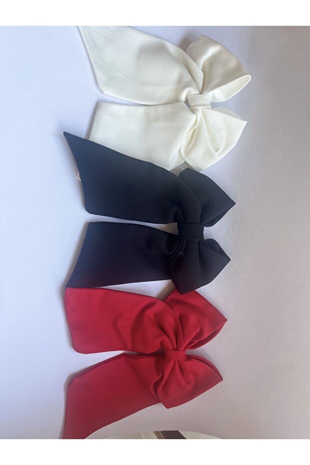 Set of 3 long red bow ribbon buckles
